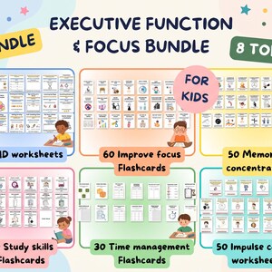 ADHD Worksheets Bundle for Kids, Executive Function Activities Focus Skills, Printable Emotional Regulation Flashcards