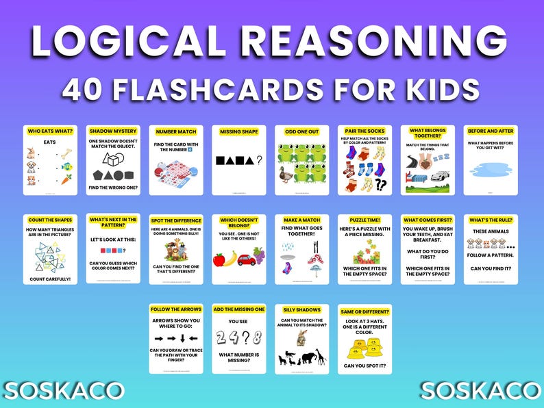 Logical Reasoning Flashcards, Kids' Educational Games (PDF Printable ...