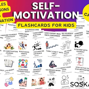 Motivation Karteikarten für Kinder, Wachstumsmotivation, Affirmationskarten, Selbstvertrauen & Erfolg, druckbare Karteikarten