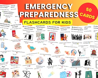 Emergency Preparedness Flashcards for Kids, Safety Skills Learning, First Aid Kit, Educational Printable Cards
