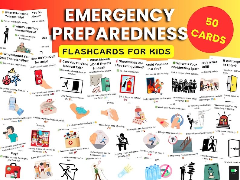 Emergency Preparedness Flashcards for Kids, Safety Skills Learning ...