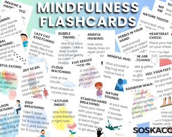 Mindfulness Flashcards for Kids, Calming Activities Cards, Breathing Art, Educational Prints, Printable Cards