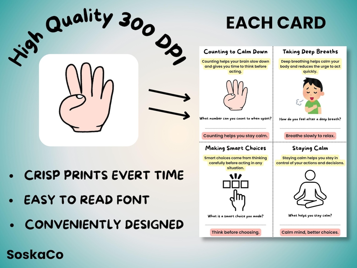 Impulse Control Worksheets for Kids, SEL Activities & Flashcards, Self ...