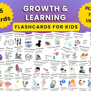 Growth Mindset Flashcards for Kids, Life Skills, Emotional Learning Cards, Educational Printable Cards