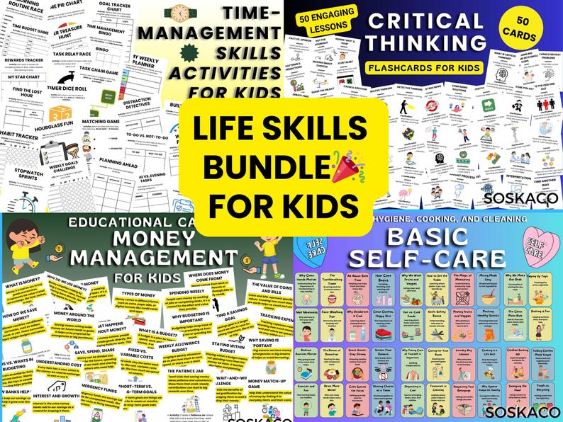 Life Skills, Kids Flashcards Printable, Time Management, Money & Self ...