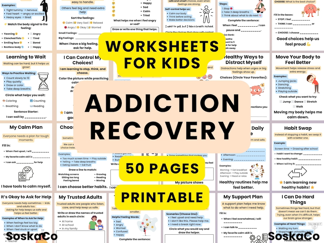 Addiction Recovery Worksheets for Kids, Emotional Regulation Printable ...