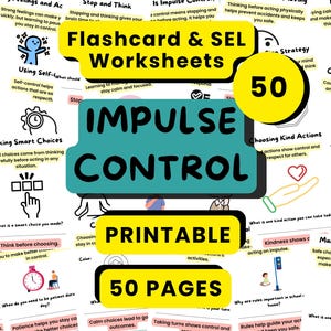 Fichas de trabajo para el control de impulsos para niños, actividades y tarjetas didácticas de aprendizaje socioemocional, autorregulación, manejo de la ira, PDF imprimible