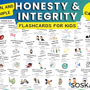Cartes-éclair sur l'honnêteté et l'intégrité pour les enfants, enseignez la vérité, la responsabilité, la confiance de manière amusante, l'honnêteté et l'intégrité