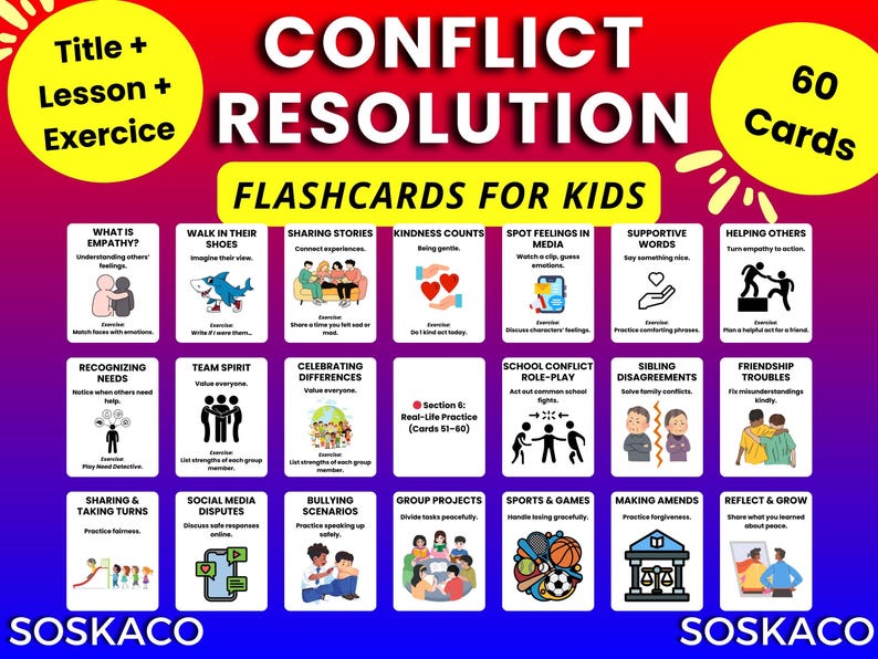 Conflict Resolution Flashcards for Kids, Problem Solving Worksheets ...