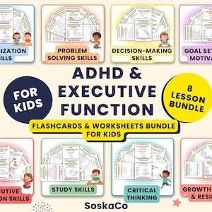 ADHD & Executive Function  Activities Worksheets for Kids, Printable Flash Cards Therapy, Homeschool Resource PDF