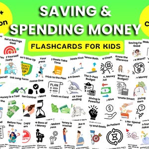 60 tarjetas didácticas sobre dinero para niños de 7 a 14 años: presupuesto, ahorro y gastos, educación financiera imprimible para la educación en casa y en el aula.