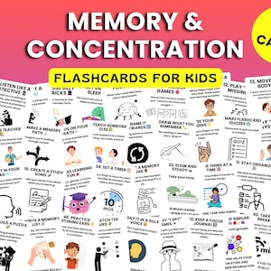 Memory Konzentration Karteikarten, Fokuskarten für Kinder, lustige Denkspiele zur Verbesserung der Konzentration und Lernfähigkeiten, druckbare Karteikarten