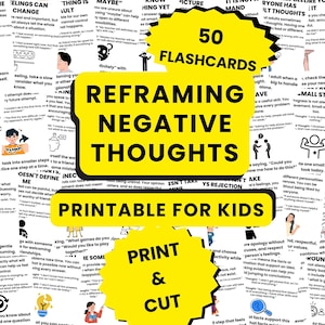 Reframing Negative Thoughts Flashcards for Kids, CBT Thought Reframing, Positive Thinking, SEL Printable PDF