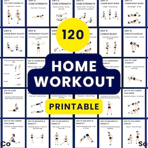 Cartões de treino para casa, planejador de exercícios para o corpo todo, plano de treino para imprimir, download instantâneo