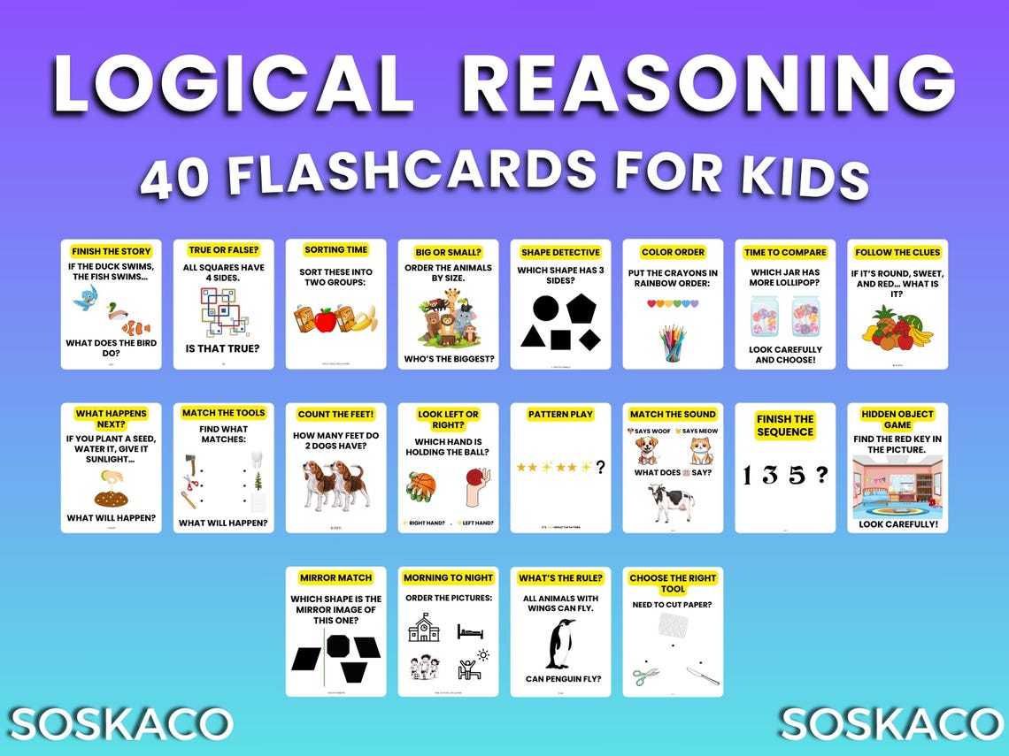 Logical Reasoning Flashcards, Kids' Educational Games (PDF Printable ...