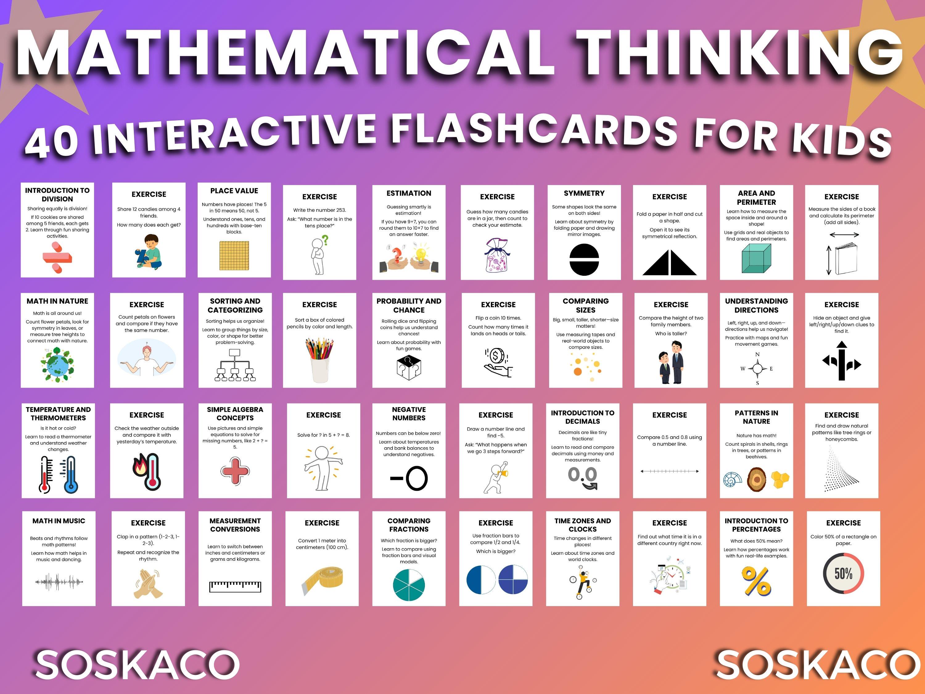 Mathematic Thinking Flashcards for Kids, Math Printable Problem Solving ...