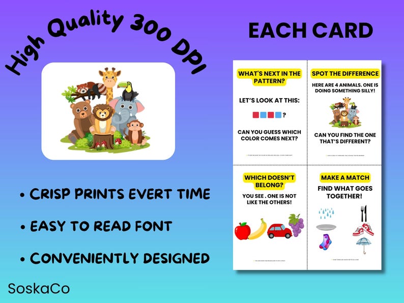 Reasoning Card Logical Reasoning Flashcards, Educational Logical Game for Kids, PDF ...