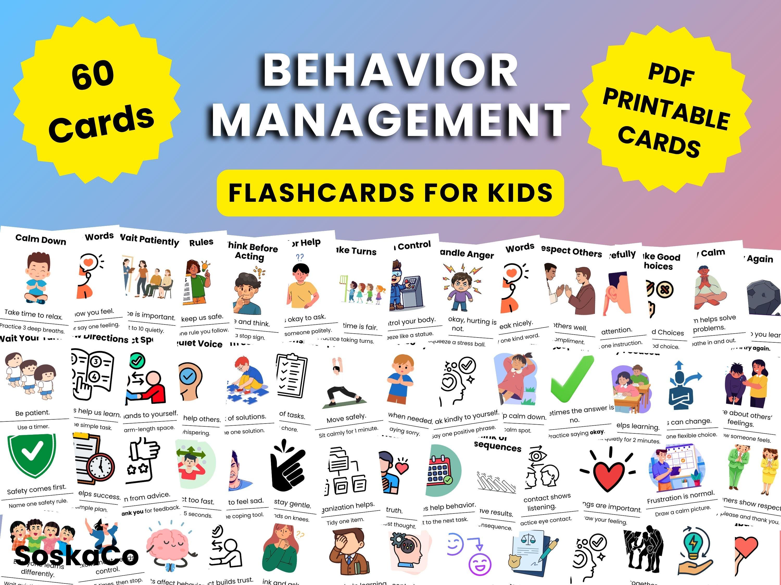 Behavior Management Flashcards for Kids, Printable SEL Activities