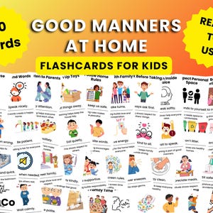 Dobre maniery w domu – fiszki dla dzieci, grzeczne nawyki, pozytywne zachowanie, do druku, do natychmiastowego pobrania