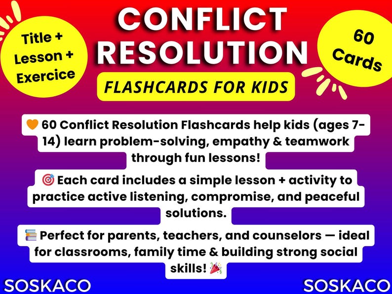 Conflict Resolution Flashcards for Kids, Problem Solving Worksheets ...