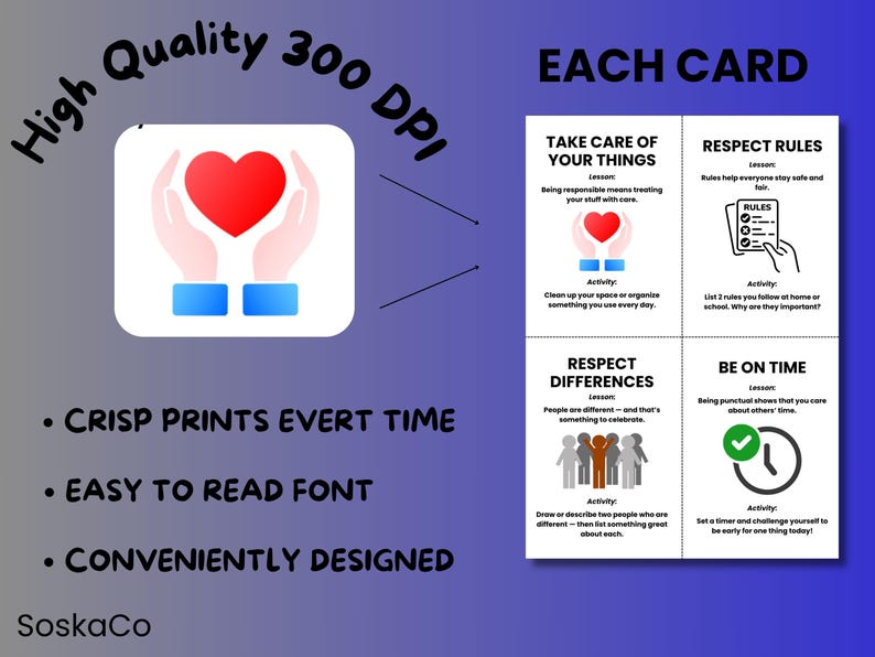 Show Character Value Character Values Flashcards, Social Skills for Kids Responsibility ...