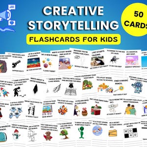 Flashcards voor creatieve verhalen vertellen voor kinderen, leuke schrijfinstructies, verhaalstarters om fantasie aan te wakkeren en geletterdheid te vergroten