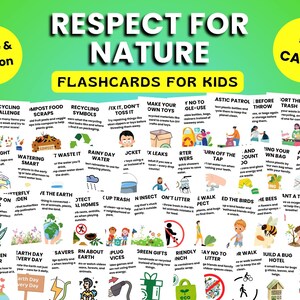 Achtung der Natur Karteikarten für Kinder, Lehren Recycling, Wassersparen, Umweltwerte, umweltfreundliche, druckbare Lernkarten