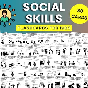 Flashcards de habilidades sociais para crianças, ensinam boas maneiras, empatia, respeito e inclusão, flashcards de atividades SEL para impressão