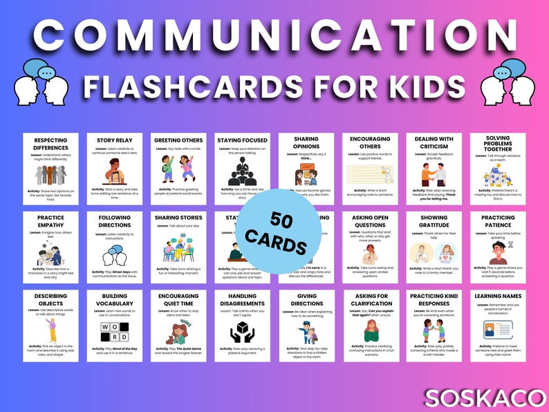 Kids Communication Speech Flash Cards.