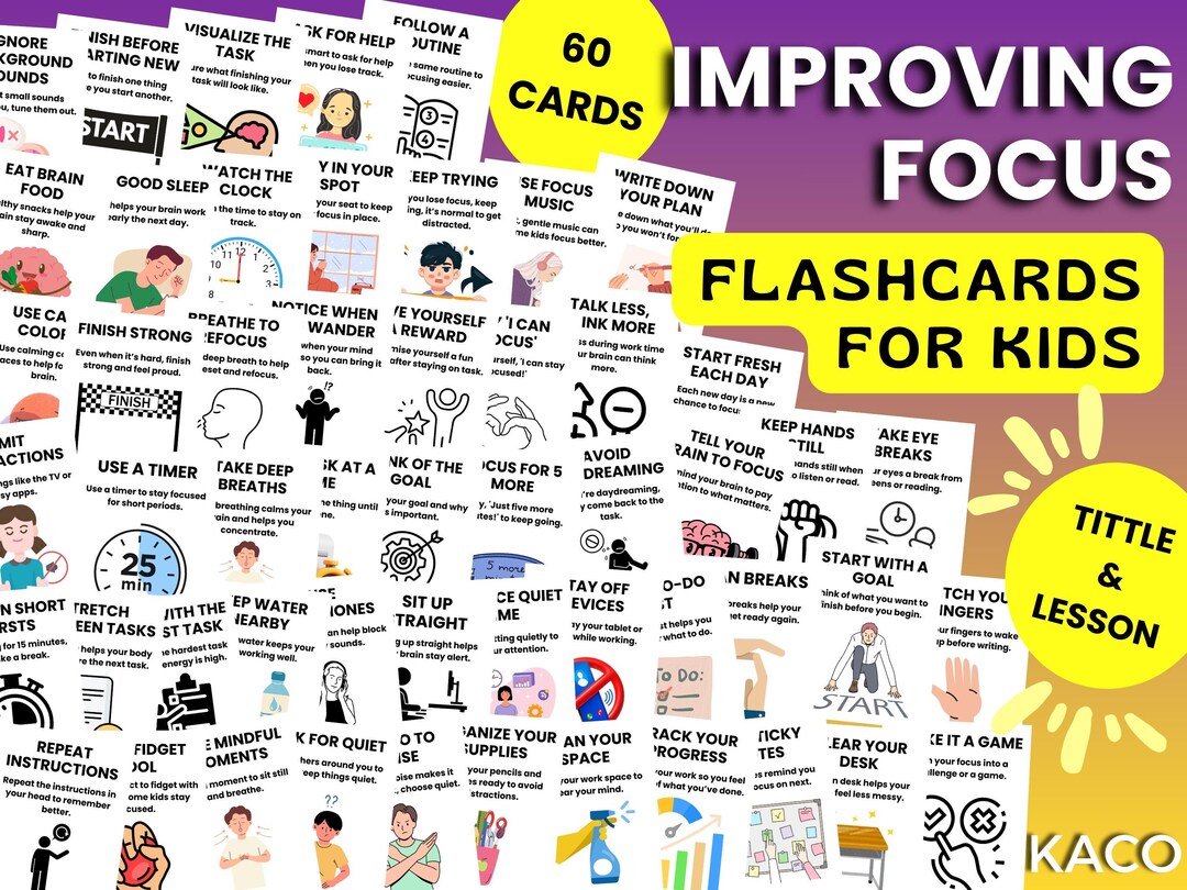 Focus Flashcards, Improve Concentration, Self Control, Study Habits ...