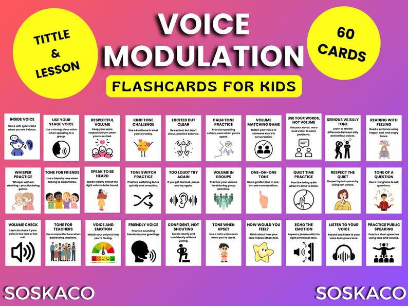 Voice Modulation Flashcards for Kids, Speech Sounds Visuals Tone ...