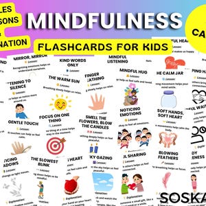 Achtsamkeit Karte für Kinder, Fokus, Ruhe & emotionales Bewusstsein, SEL Aktivitäten und Atemübungen, pädagogisch druckbar