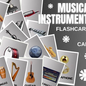 Flashcards de instrumentos musicais, Flashcards em PDF para estudantes de música, Cartões educacionais para impressão, DOWNLOAD INSTANTÂNEO
