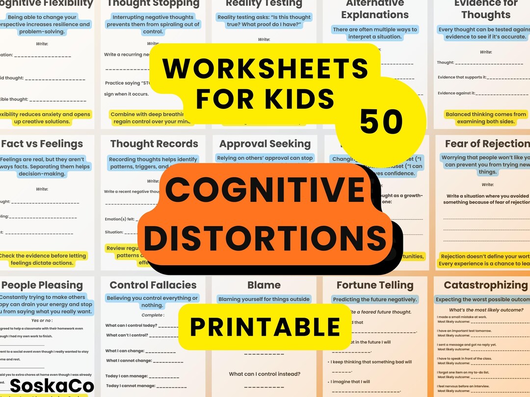 Cognitive Distortions Worksheets for Kids, Learning Worksheets Mental ...