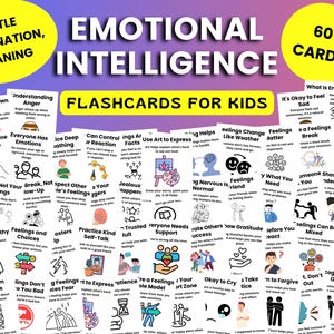 Emotionele-intelligentiekaarten voor kinderen, afdrukbare SEL-flashcards, gevoelens aanleren, zelfbewustzijn en sociale vaardigheden thuis of op school