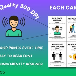60 tarjetas didácticas de modales y etiqueta. Enseña cortesía y habilidades sociales a tus hijos. Tarjetas imprimibles. Descarga instantánea. imagen 6