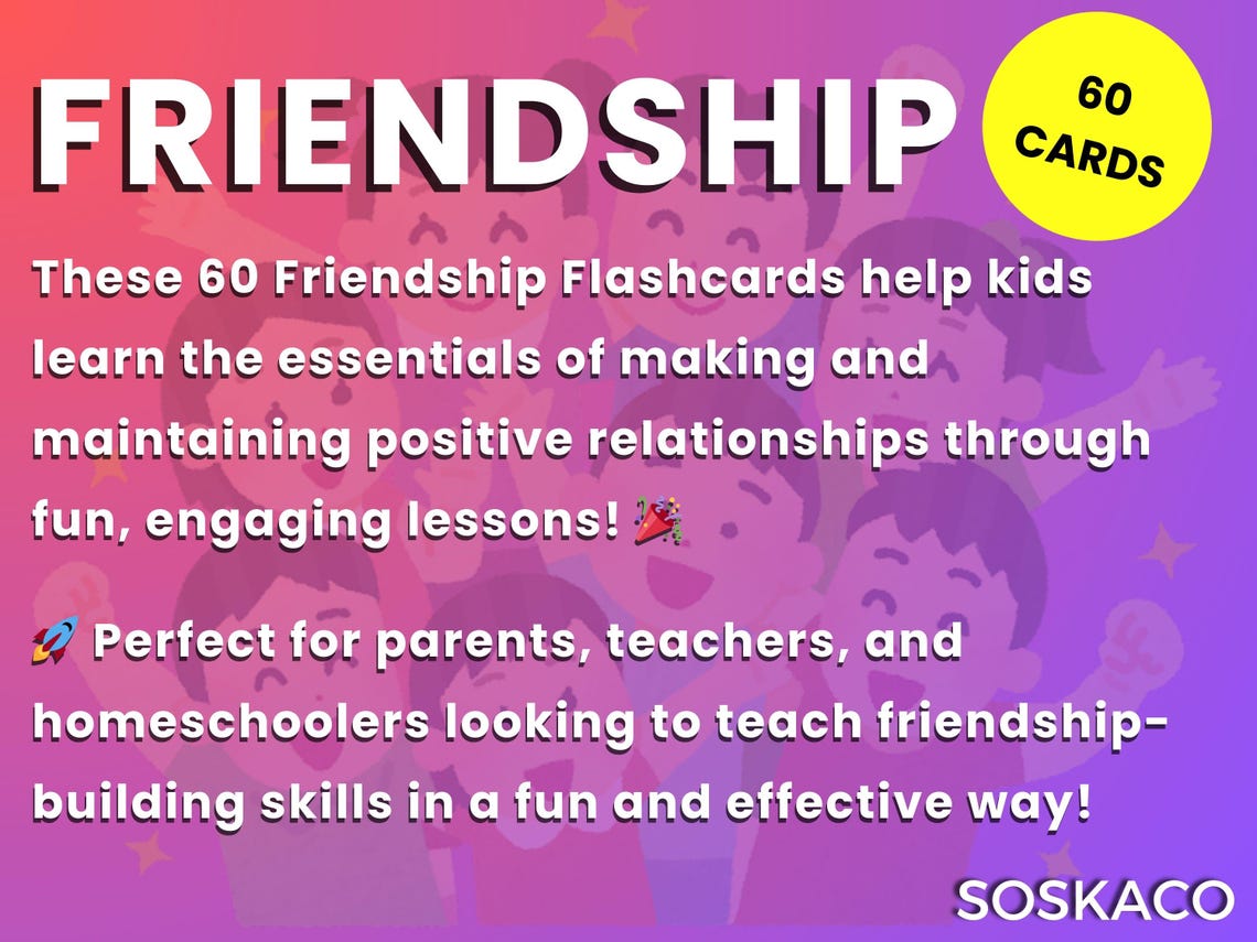 Friendship Flashcards for Kids Printable, Social Skills Activities ...