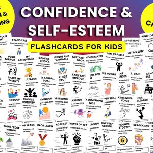 Confidence & Self Esteem Cards for Kids, Positive Affirmations, Growth Mindset Activities, Printable SEL Flashcards