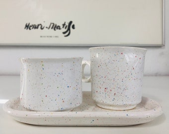 Latte vintage e zucchero in scala - Set di 3 articoli in ceramica - Speckle