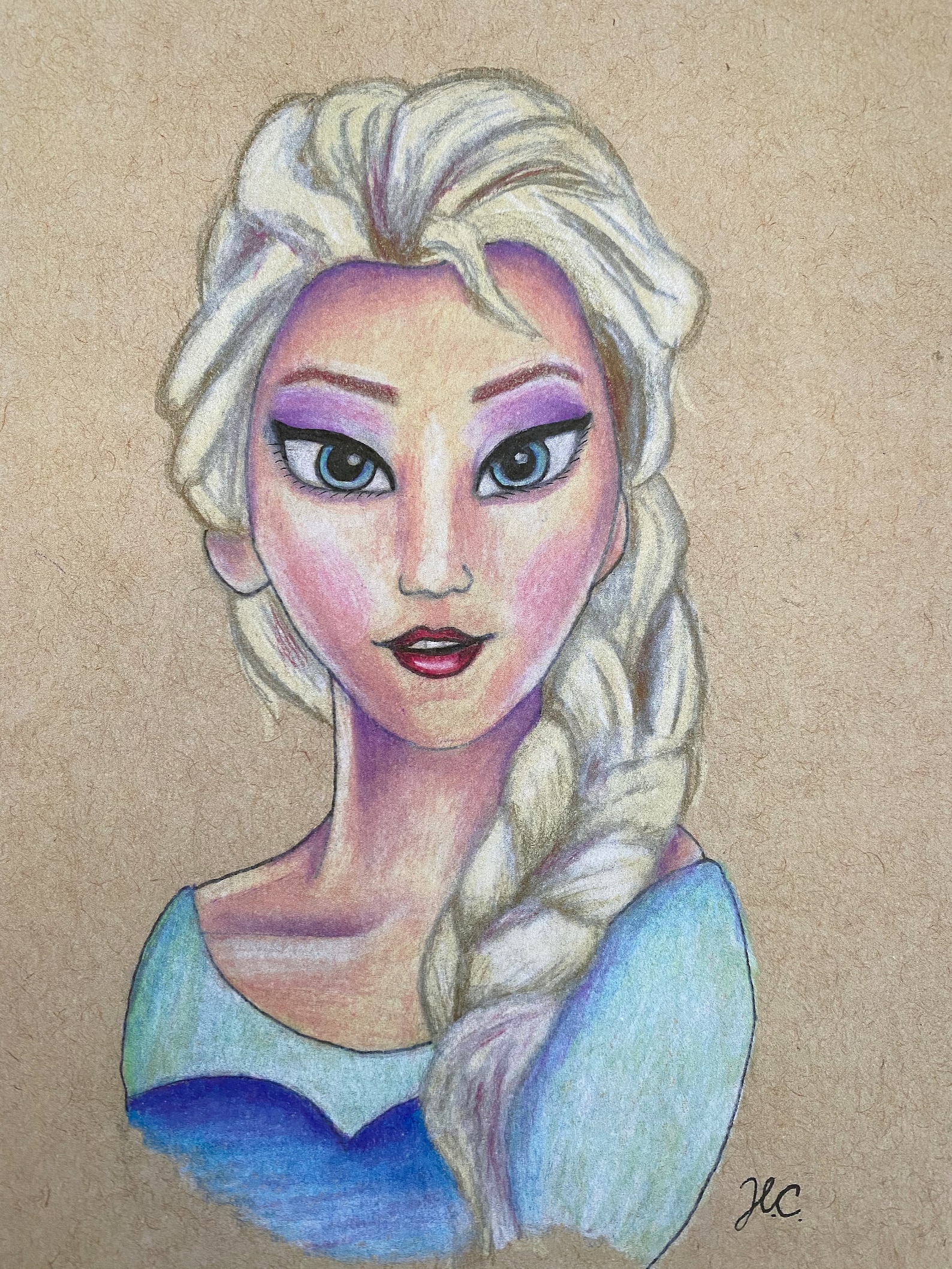 Print Elsa colored pencil drawing Etsy