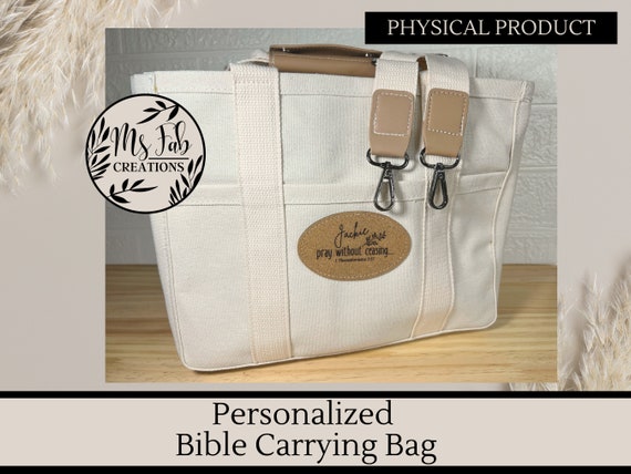 Large Bible bag,Canvas Satchel Tote, Multi Pocket,Personalized,Religious gift Women,Bible Study Christian,Tote Bag,Church bag,Christian Gift
