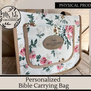 Bible bag, Floral Canvas Tote, Multi Pocket,Personalized,Religious gift Women,Bible Study Christian,Tote Bag,Church bag,Christian Gift, Her