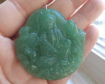 Genuine Green Aventurine Large Buddha Charm With Sterling Silver Necklace