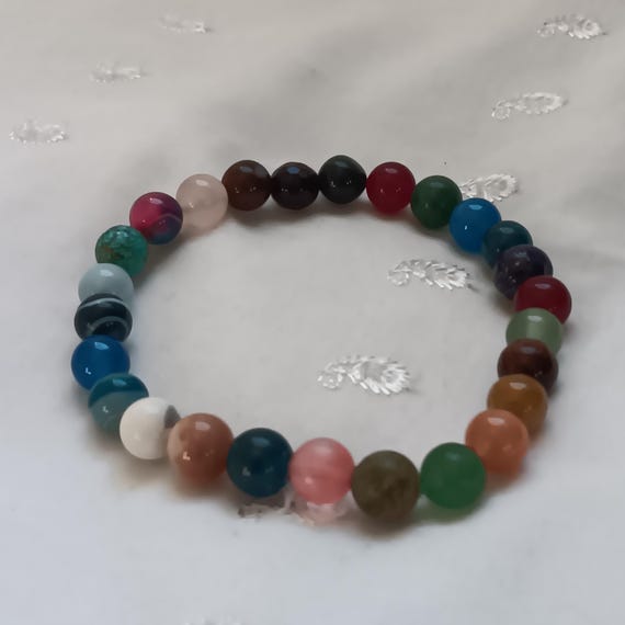 Genuine, Multi-Gemstone, Beaded, Rainbow Stretch Bracelet #1