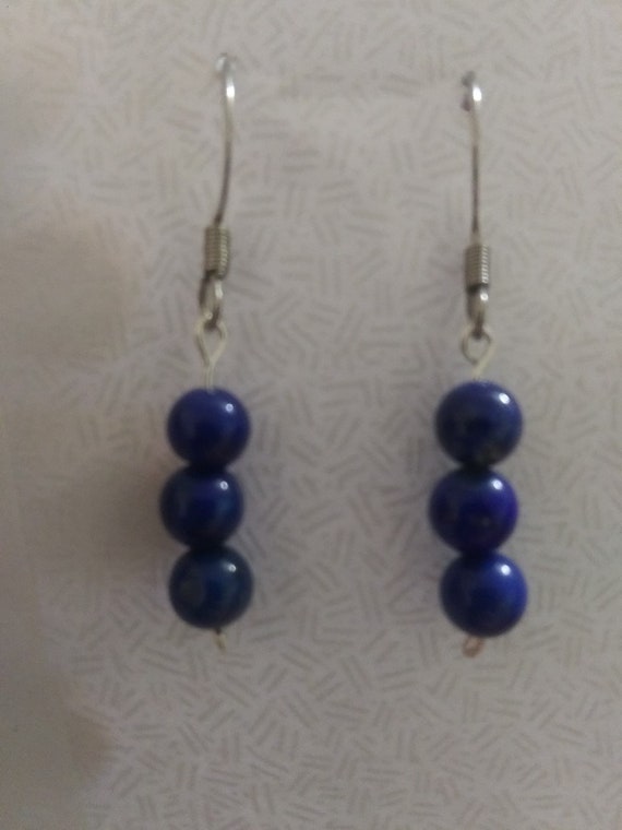 Genuine Lapis Lazuli Bead Drop Earrings