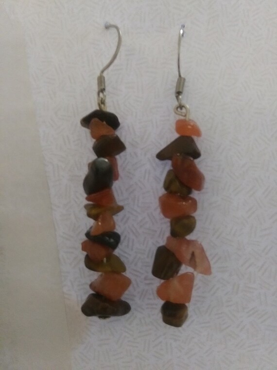 Autumn Vibe Long Dangle Earrings-Made W/Genuine Tiger's Eye & Carnelian