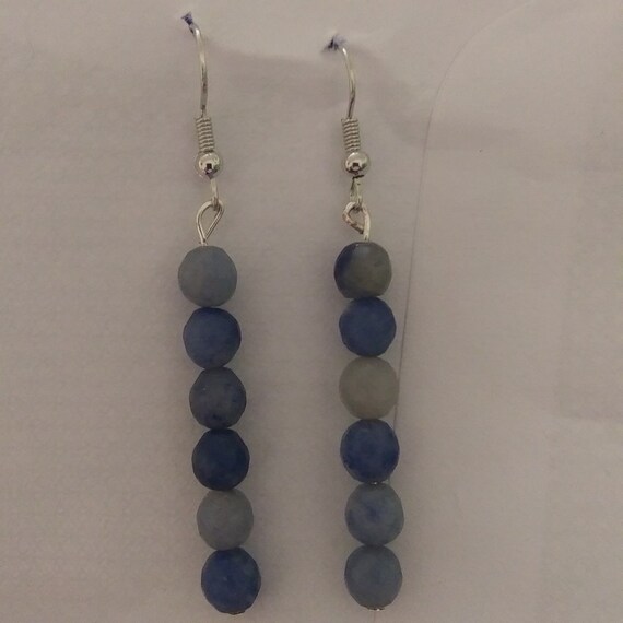 Genuine, Blue Aventurine, Medium Bead Long Dangle Earrings