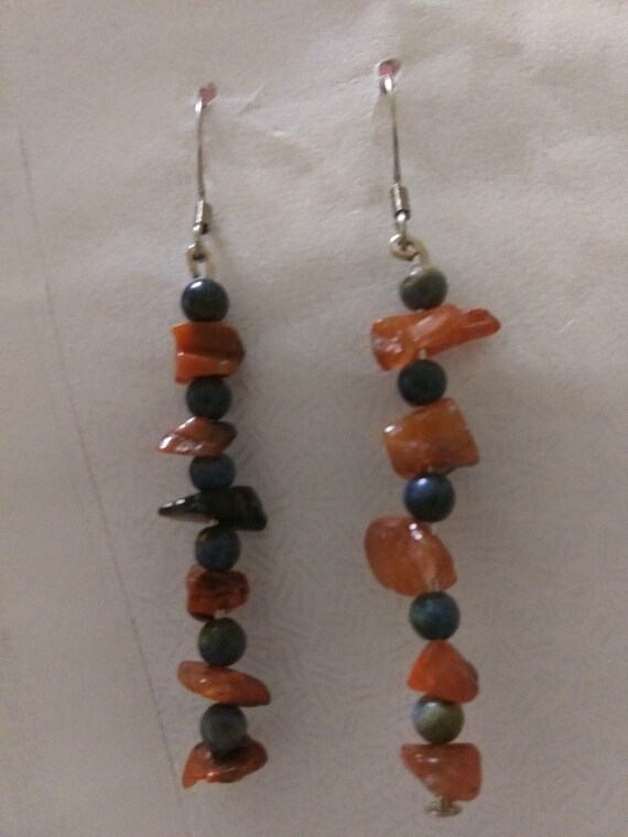 Genuine Sunset Dumortierite Bead Dangle Earrings