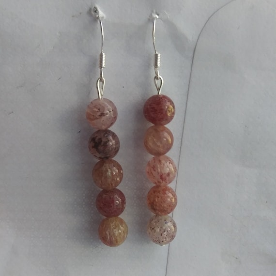 Genuine Strawberry Quartz Large Bead Long Dangle Earrings
