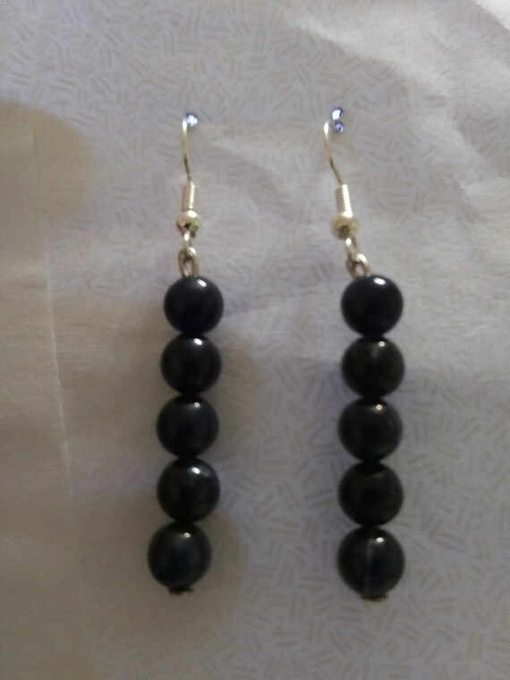 Genuine Dark Blue Sodalite Bead Dangle Earrings